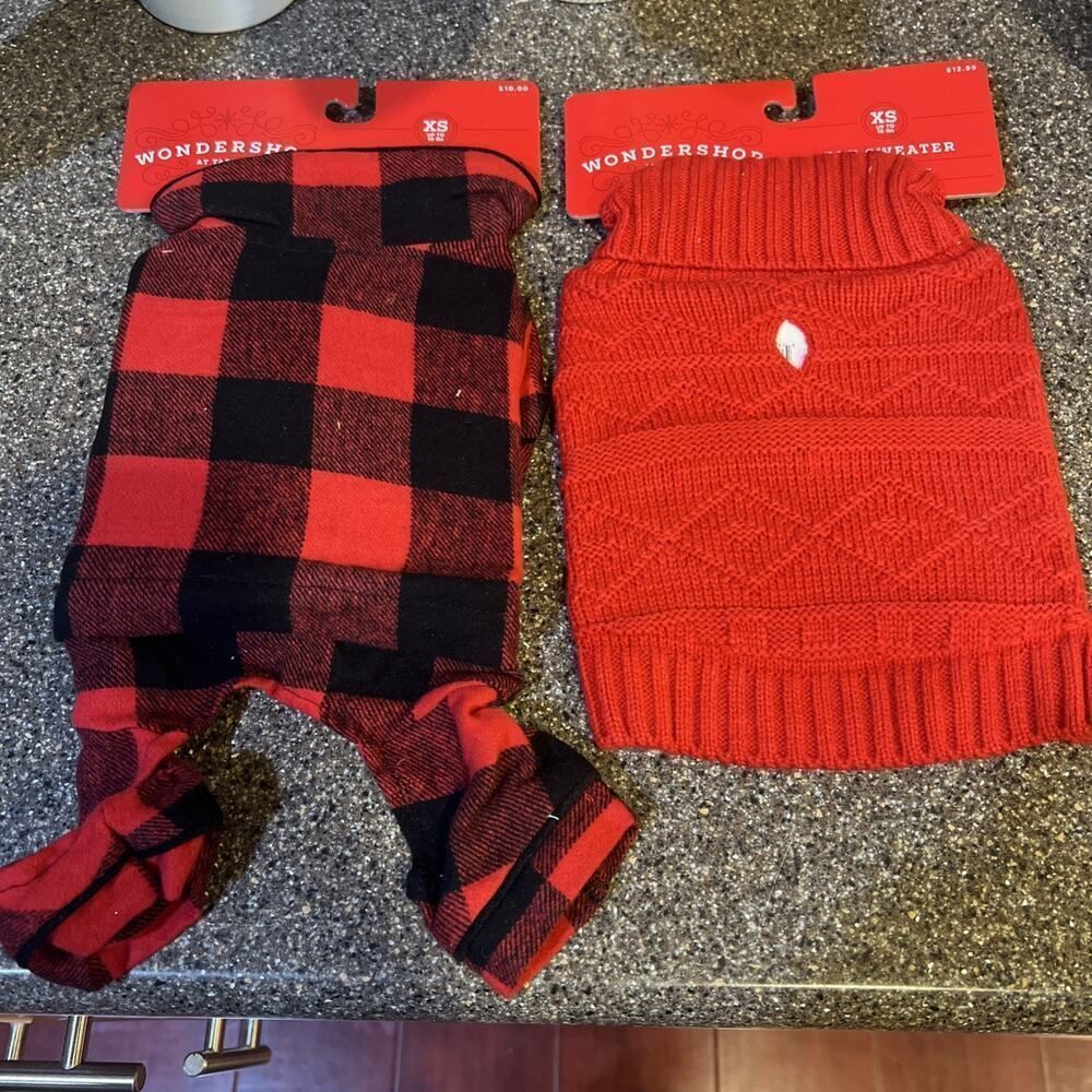 Wondershop Target XS Breed Dog Puppy Cat Pet Sweater & Pet Pajamas Red/Blk Plaid